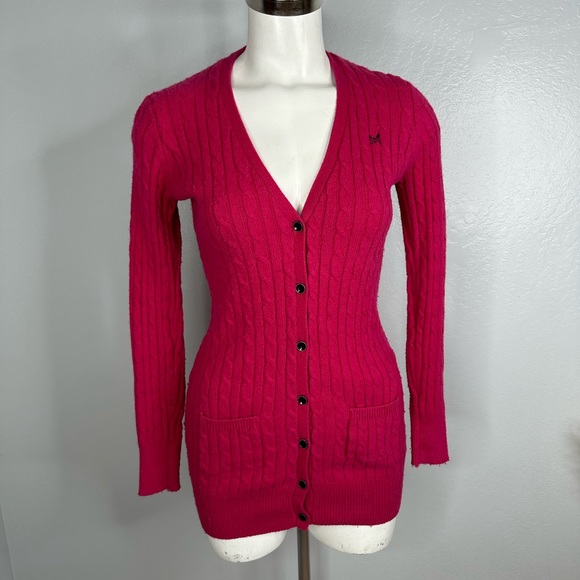 Crew Clothing Co Cardigan Pink Long Style Cotton Wool Thick Ribbing Sz 12 - Picture 2 of 14